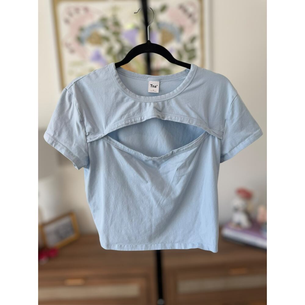 Aritzia TNA Talula National Athletics Blue Cut Out Short Sleeve Crop Top Size XL